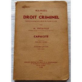 Manuel de Droit Criminel - M. Fréjaville - Librairie Pichon/Durand-Auzias, 1948