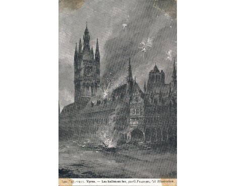 1915 - Ypres, les Halles en feu