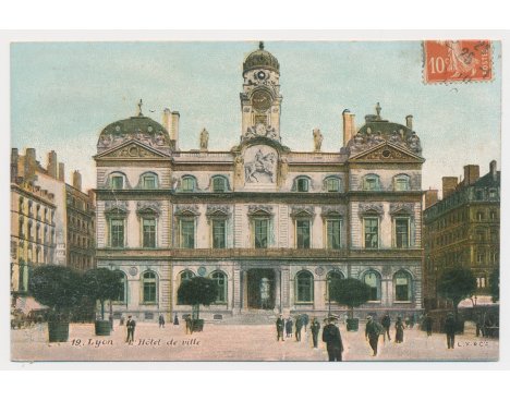 Lyon, Hôtel de ville - Carte postale publicitaire Manufacture de Corsets