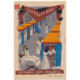 Carte postale illustrée - P. Lavalley - Les Filles Dieu, secours aux malades