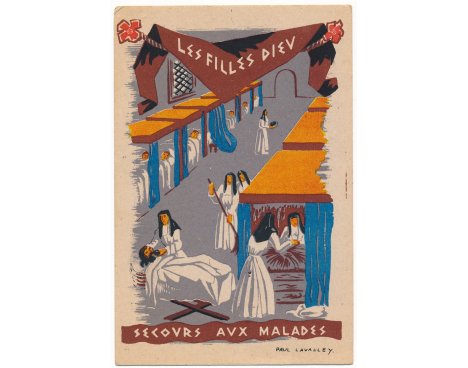 Carte postale illustrée - P. Lavalley - Les Filles Dieu, secours aux malades