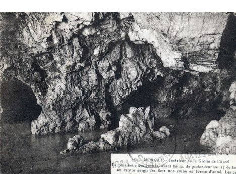 GRAVURE 1867 GROTTE DE L'AUTEL A MORGAT CROZON CAMARET  FINISTERE LITHOGRAPHIE 